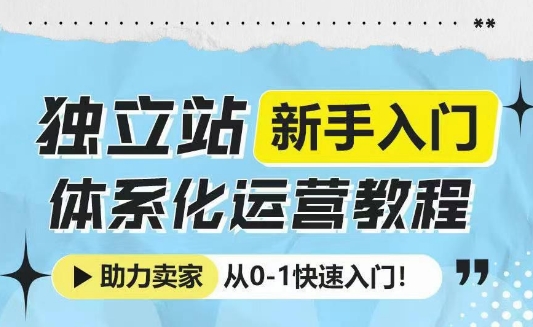 独立站新手入门体系化运营教程，助力独立站卖家从0-1快速入门!-蜗牛项目网