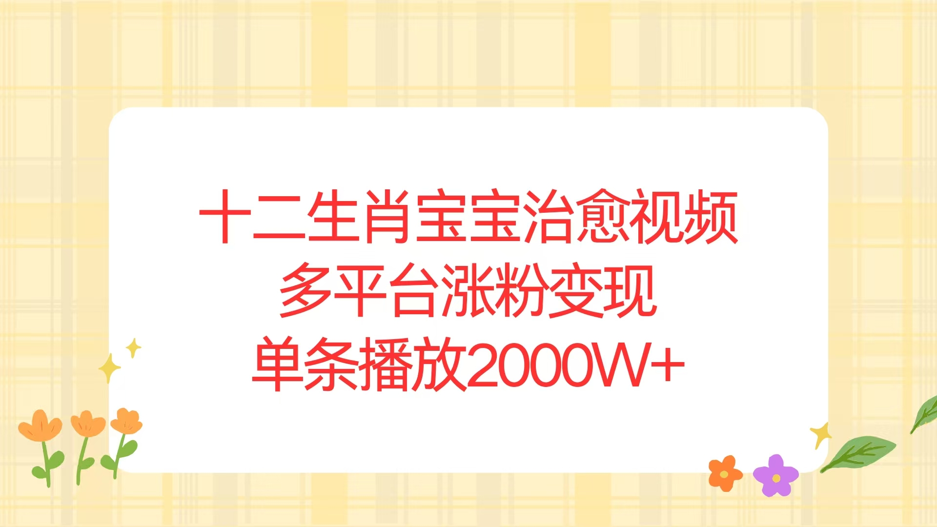 十二生肖宝宝治愈视频，多平台涨粉变现，单条播放2000W+-蜗牛项目网