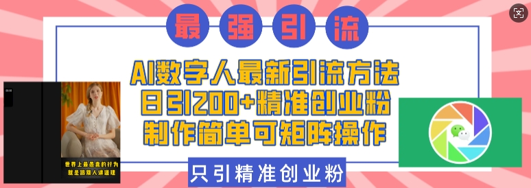 AI数字人最新引流方法，日引200+精准创业粉，制作简单可矩阵操作-蜗牛项目网