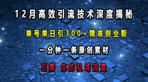 最新高效引流技术深度揭秘 ，单号单日引300+精准创业粉，一分钟一条原创素材，引爆你的私域流量-蜗牛项目网