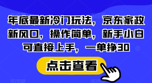 年底最新冷门玩法，京东家政新风口，操作简单，新手小白可直接上手，一单挣30【揭秘】-蜗牛项目网