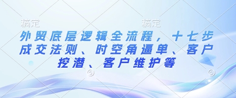 外贸底层逻辑全流程，十七步成交法则、时空角逼单、客户挖潜、客户维护等-蜗牛项目网