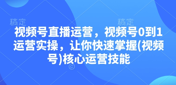 视频号直播运营，视频号0到1运营实操，让你快速掌握(视频号)核心运营技能-蜗牛项目网