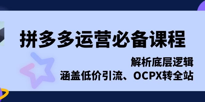 拼多多运营必备课程，解析底层逻辑，涵盖低价引流、OCPX转全站-蜗牛项目网