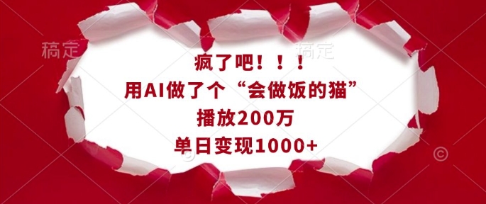 疯了吧！用AI做了个“会做饭的猫”，播放200万，单日变现1k-蜗牛项目网