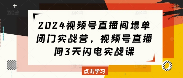 2024视频号直播间爆单闭门实战营，视频号直播间3天闪电实战课-蜗牛项目网