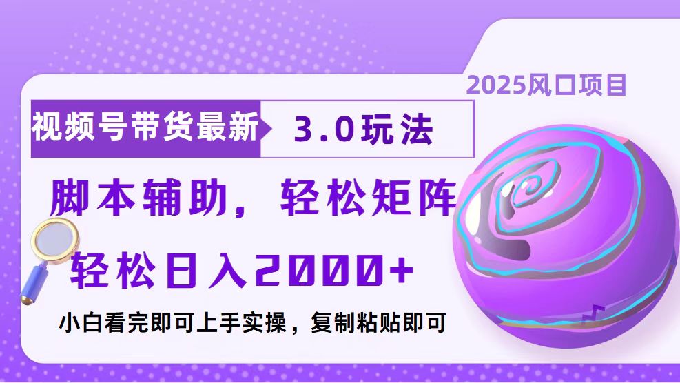 视频号带货最新3.0玩法，作品制作简单，当天起号，复制粘贴，脚本辅助…-蜗牛项目网